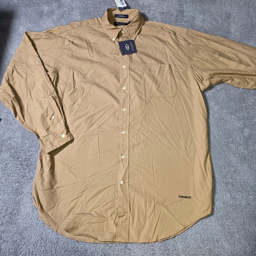 Daniel Cremieux Mens Large Button Down Shirt Tan Khaki Cotton Long Sleeve Logo